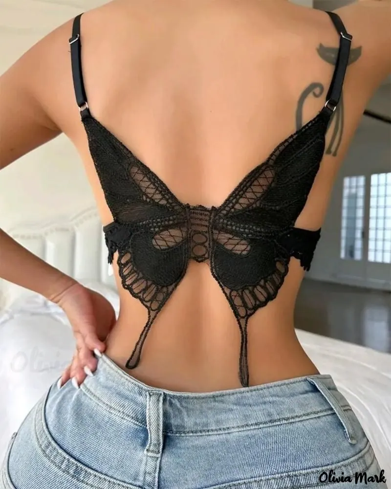 Olivia Mark Embroidered Butterfly Lace Bralette with Decorative